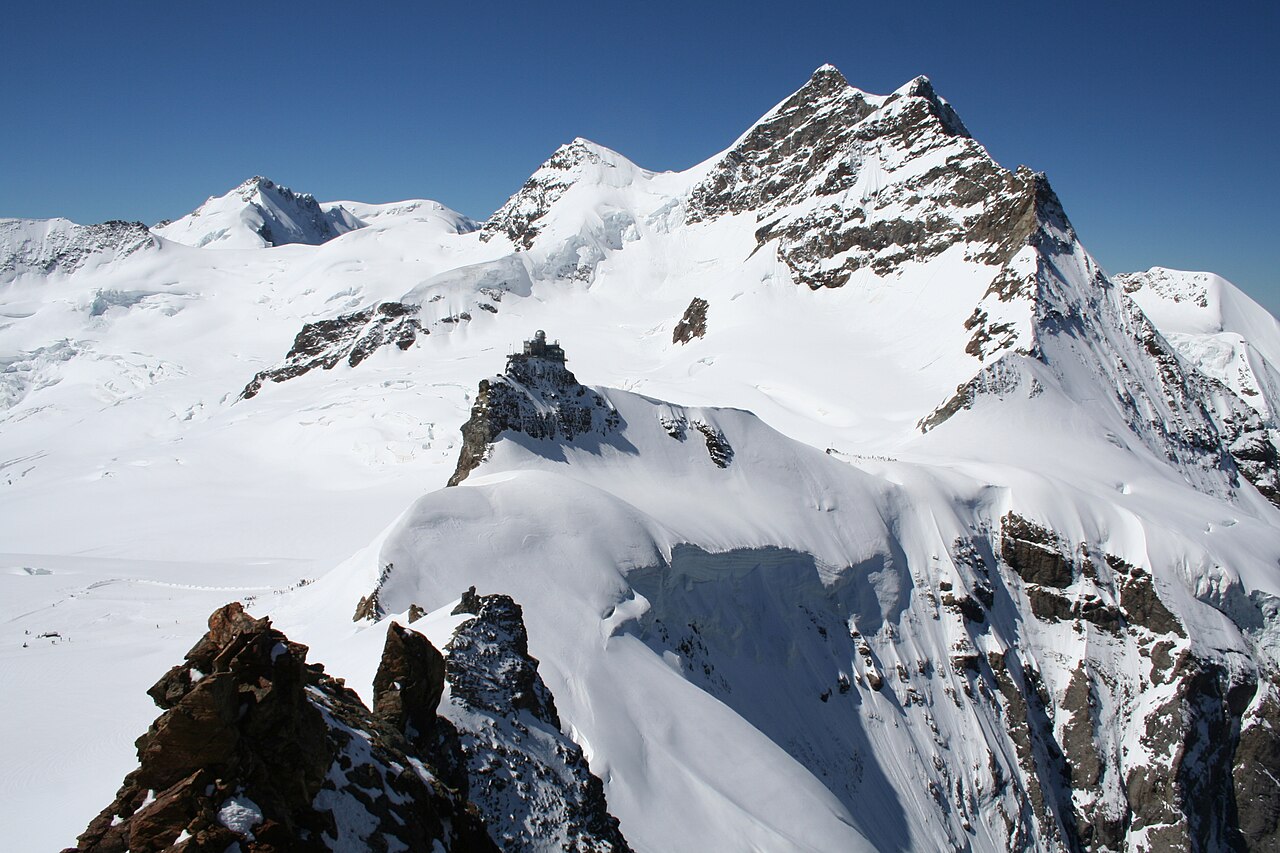 The Sphinx and Jungfrau viewed from the Mönch, Jungfraujoch area, Switzerland