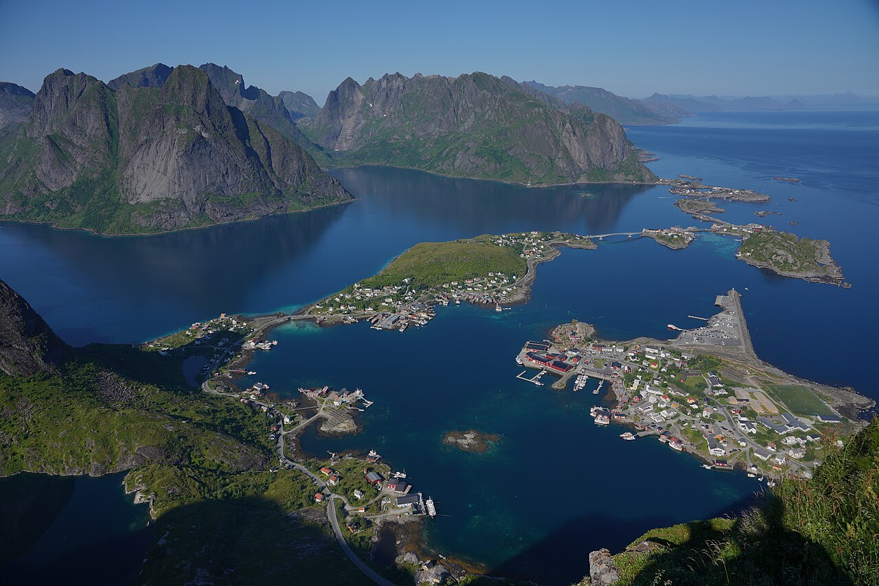 Reine and the Lofoten landscape viewed from Reinebringen, Norway