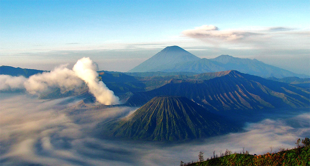 Mount Bromo and neighboring volcanoes in the Tengger caldera, Indonesia