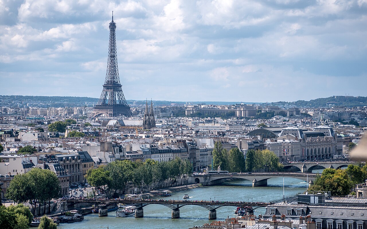 Eiffel Tower and Paris viewed from Tour Saint-Jacques, France