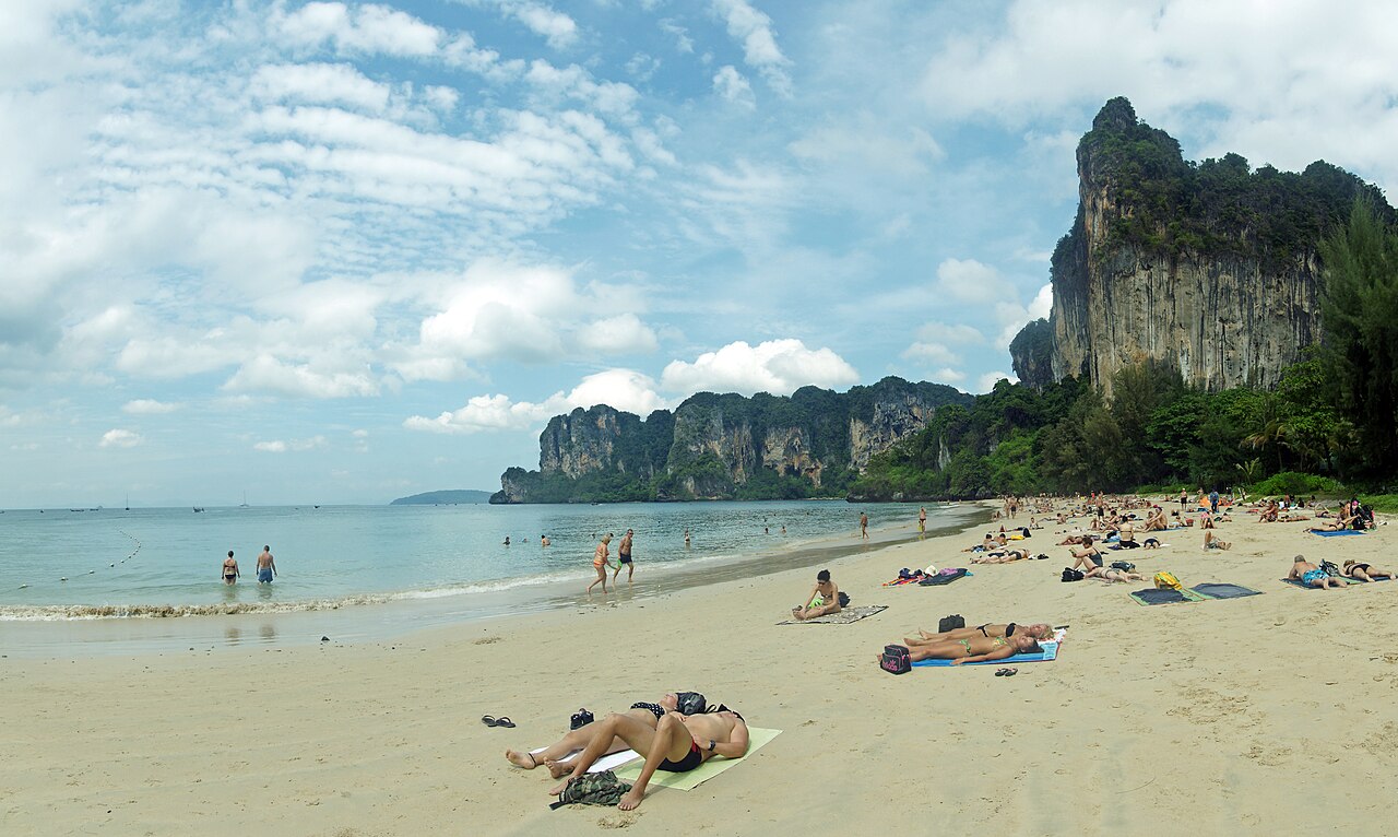 Railay Beach beneath Krabi's limestone cliffs, Thailand