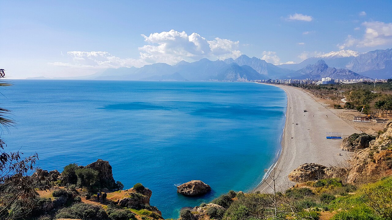 Konyaaltı Beach and the mountains near Antalya, Turkey