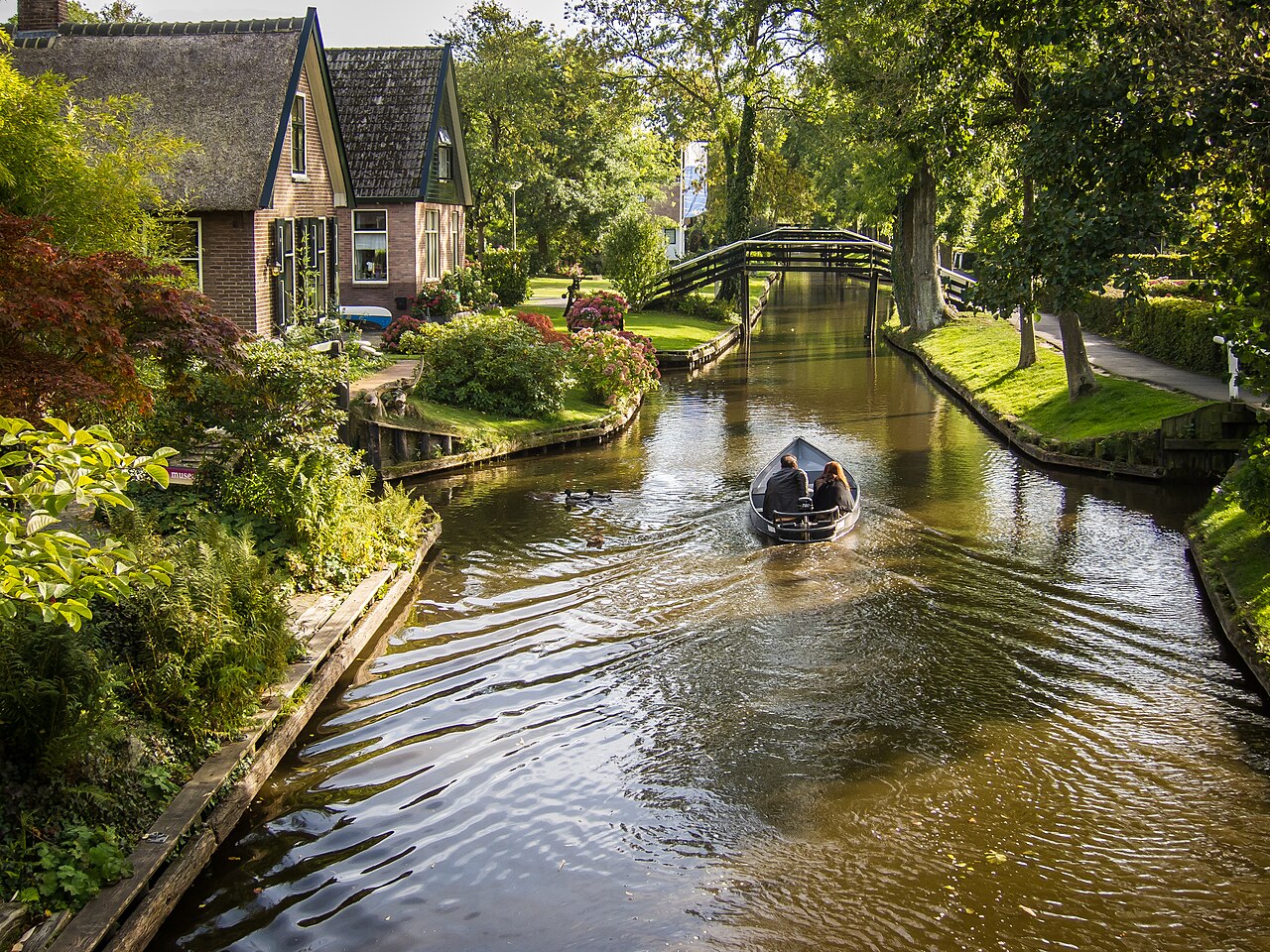 Canals and footbridges in Giethoorn, Netherlands